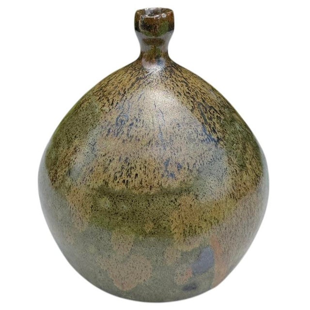 Mid-Century Modern Vintage 5” Organic Studio Pottery Bottle Vase With Earth-Tone Glaze For Sale - Image 3 of 9