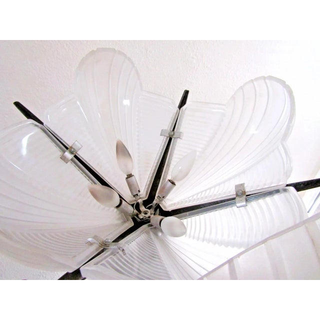 1930s French Art Deco Wrought Iron and Sculpted Frosted Glass Torchiere Floor Lamp Attributed to Atelier Petitot and Muller Frères For Sale - Image 17 of 18