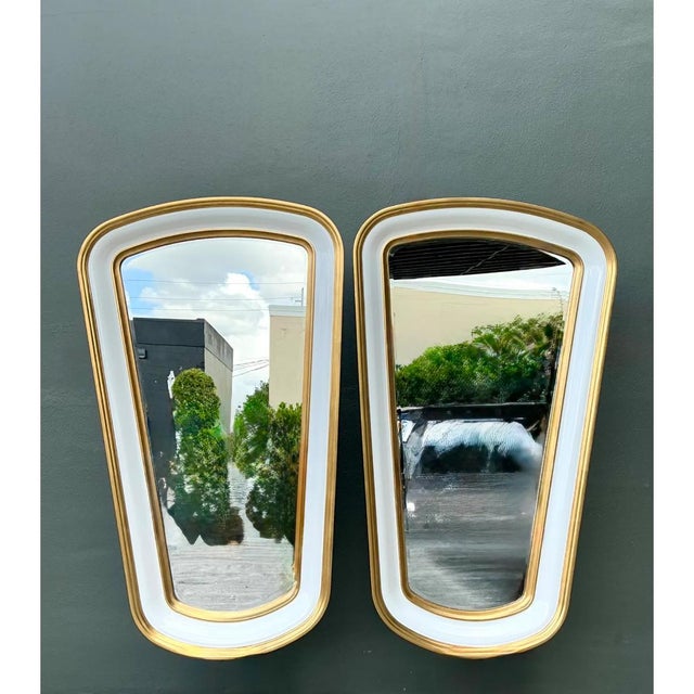 Mid 20th Century Vintage Gold Tipped White Lacquer Mirrors - Set of Two For Sale - Image 5 of 12