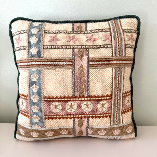 Vintage Coastal Folk Art Needlepoint Pillow Seashell Motif For Sale - Image 9 of 9