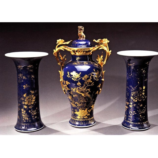 18th Century Chinese Powder Blue Gilt-Decorated Vases, 1780s, Set of 3 For Sale - Image 12 of 14