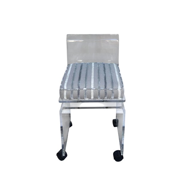 Charles Hollis Jones Attributed Lucite Swivel Vanity Chair Stool.