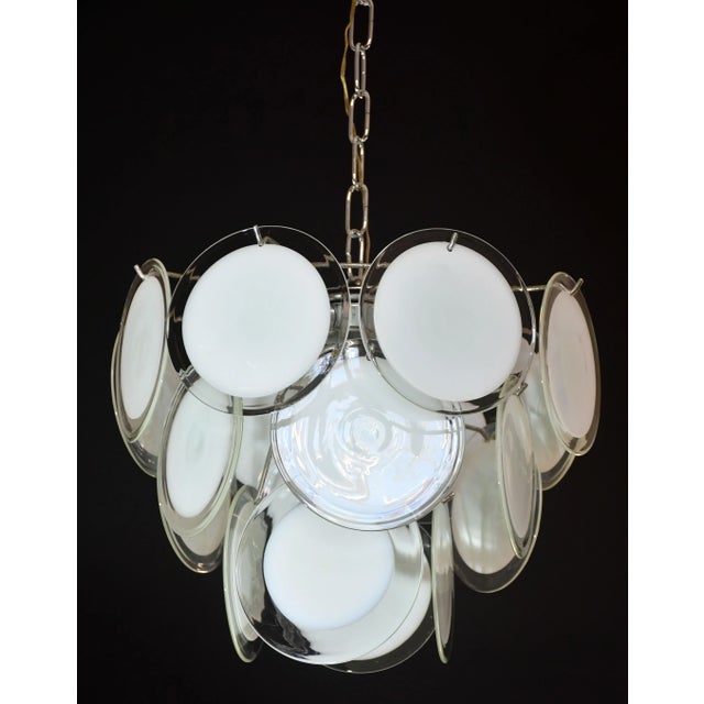 1970s Disc White Murano Glass Chandelier by Vistosi For Sale - Image 6 of 15