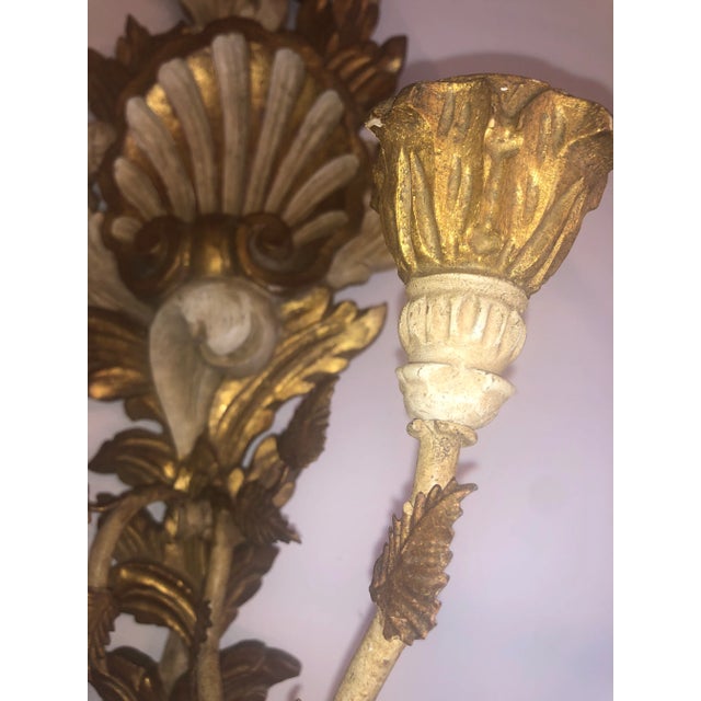 Vintage 1950s Italian Gilded and Painted Wood Candelabra For Sale - Image 4 of 10