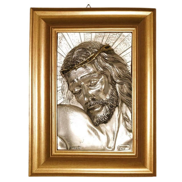 Creazioni Artistiche Firenze, Bas-Relief of Christ, 1970s, Silver Plating For Sale - Image 9 of 9