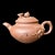 An antique Chinese Yixing teapot crafted from rich brown terra cotta clay. The teapot features a naturalistic theme with...