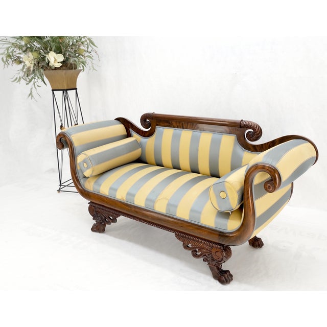 Mint Condition Empire Sofa Sette Loveseat Couch Fine Carved Details Lions Feet For Sale - Image 15 of 16
