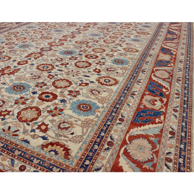 Late 20th Century Large Sultanabad Design Rug in Ivory With Sky Blue and Brick Red 17'4 X 24'3 For Sale - Image 5 of 6