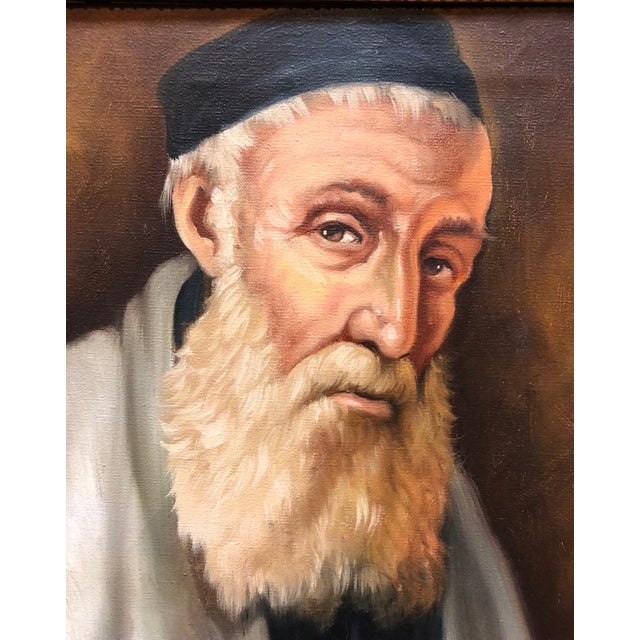 Post Impressionist Lajos Polczer, Rare Hungarian Jewish Rabbi Judaica Oil Painting Portrait, c.1940's For Sale - Image 3 of 4