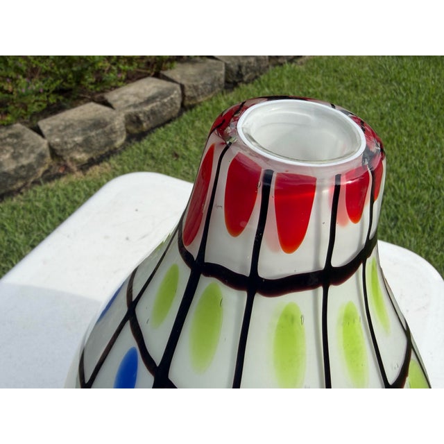 Vintage 11” Graphic Grid Pattern Art Glass Vase For Sale - Image 9 of 11