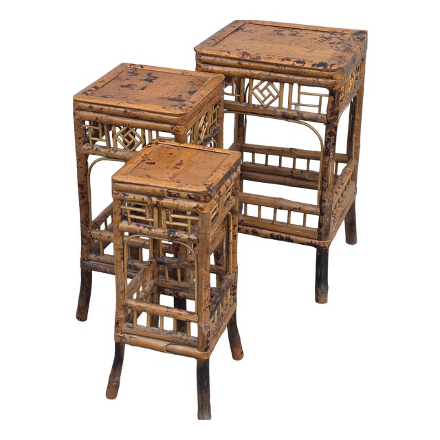 Art Nouveau Bamboo Stacking Tables, Italy, 1920s, Set of 3 For Sale