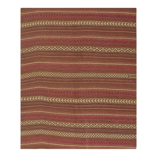 1950s Multicolor Field Geometric Stripe Vintage Turkish Kilim Wool Small Rug For Sale