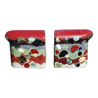 "Gemstones" by Michael Gustavson, Raku Ceramic Functional Bench Sculpture, Deep Red Black and Jewel Tones, Contemporary California Art, Vibrant Colors For Sale