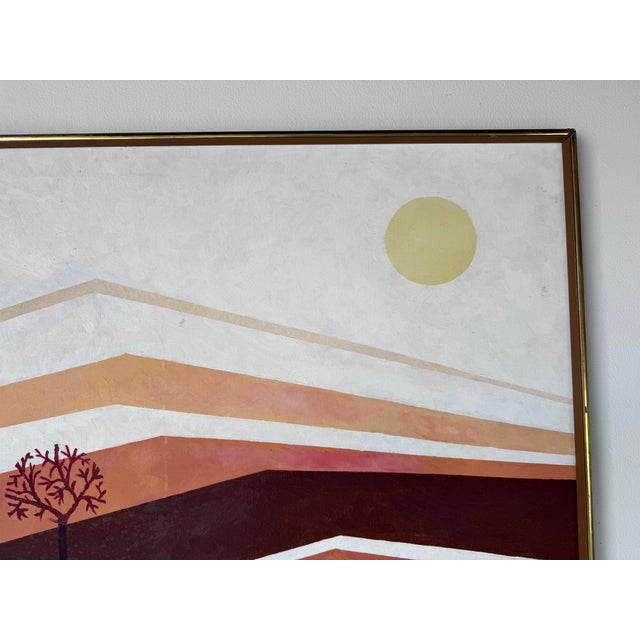 1980's Vintage Postmodern Geometric Landscape Oil Painting on Canvas, Framed For Sale In Miami - Image 6 of 12