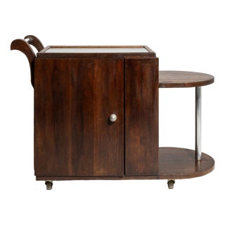 1940-1949 France Deep Walnut Brown Art Deco Bar Cart For Sale