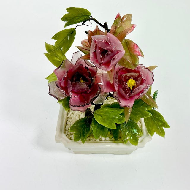 1960s Vintage Chinoiserie Boho Chic Bonsai Tree Sculpture, Jade & Glass For Sale - Image 4 of 12