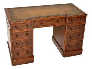 Victorian Leather Top Pedestal Desk, 1860s