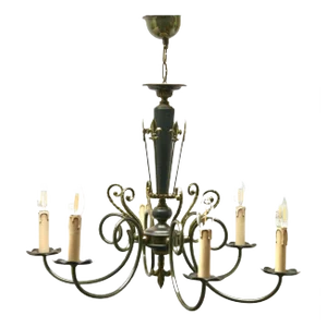 Vintage Brass & Wood Chandelier, Belgium, 1950s