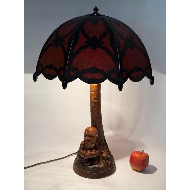Black Forest Table Lamp with Handcrafted Dwarf and Magic Mushrooms, Germany, 1920s For Sale - Image 6 of 18