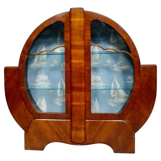 Art Deco Walnut Circular Display Cabinet Vitrine, 1920 For Sale - Image 13 of 13