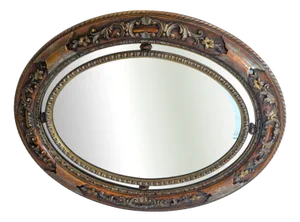 Antique Oval Mirror with Carved Wood Frame
