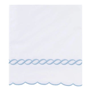 Scalloped Chain King Flat Sheet in Light Blue For Sale