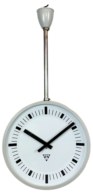 Industrial Grey Bakelite Double Sided Factory Clock from Pragotron, 1980s