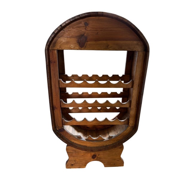 Rustic Rustic Freestanding Mexican Barrel-Style Wooden Wine Rack and Glass Holder, 1980 For Sale - Image 3 of 13