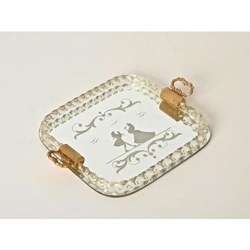 Gold Small Gilt Mirror-Engraved Murano Glass Serving Tray from Barovier, Italy, 1940s For Sale - Image 8 of 10