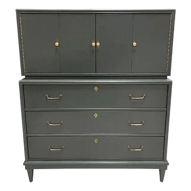 Mid 20th Century 42" Finished 3 Drawer 2 Door Vintage Tallboy For Sale