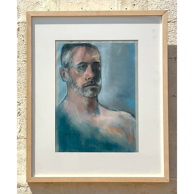 Vintage Boho Original Pastels Portrait on Paper For Sale - Image 4 of 6