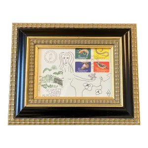 Contemporary Original Judy Henn Abstract Ink Drawing/Collage “First Day in Nature “Framed