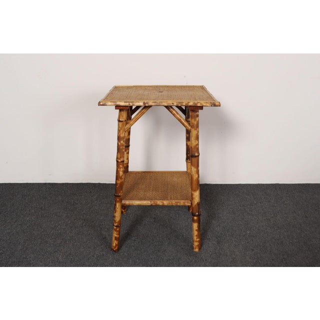 Traditional Antique Aesthestic Movement Victorian Burnt Bamboo Tortoise Shell Side Table For Sale - Image 3 of 14