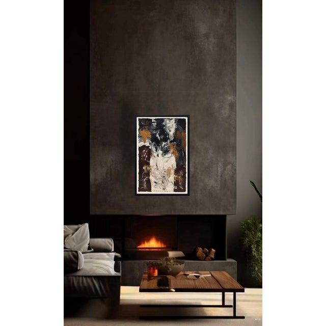 Handsome abstract painting in acrylic on paper 31” high, unsigned. Obviously this painting is abstract, however it also...