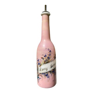Victorian Glass Antique Barber Bottle Hand Painted Flowers For Sale