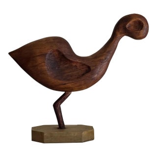 1988 Carved Wood Flamingo Folk Art Sculpture For Sale