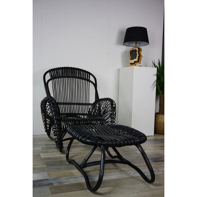 Rattan Armchair with Ottoman, Set of 2 For Sale - Image 11 of 11