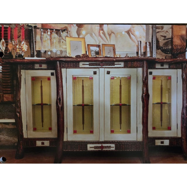 Diane Ross Signed Rustic Breakfront Credenza-Reclaimed Oak & Fused Glass Art For Sale In Salt Lake City - Image 6 of 18