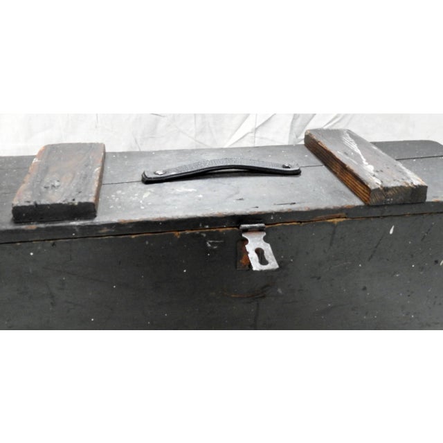 Primitive Wooden Tool Box With Leather Details For Sale - Image 4 of 11