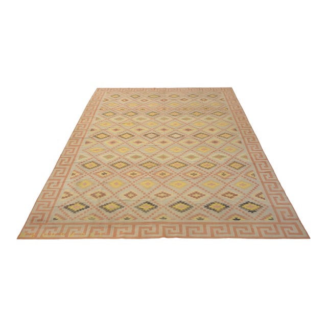 Vintage Dhurrie Geometric Runner Rug From Rug & Kilim For Sale