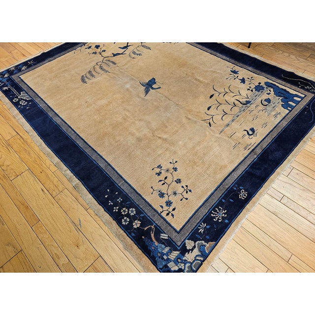 Chinese Antique Chinese Peking Rug, Hand-Knotted Wool Pile, Tan Field, 10' x 13' For Sale - Image 3 of 18