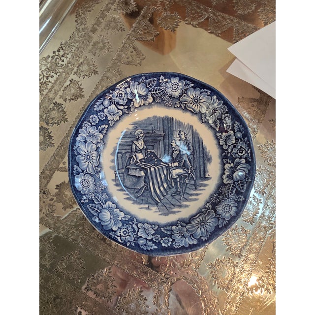 1940s 1940s Staffordshire Blue and White Small Bowls Liberty Blue Betsy Ross Pattern - Set of 10 For Sale - Image 5 of 5