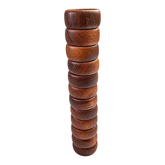 Vintage Mid-Century Modern Sculptural Solid Wood Napkin Rings - Set of 12 For Sale