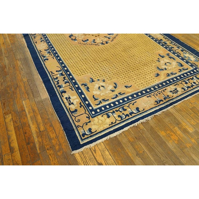 Mustard 1800s Mustard Yellow Medallion Antique Chinese Ningxia Kang Rug 6' X 10'3" Handknotted Wool Carpet For Sale - Image 8 of 8