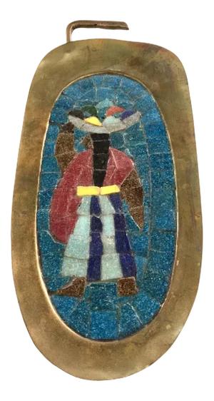 1950’s Salvador Teran Mid-Century Modern Brass and Stone Mosaic Tray Wall Art