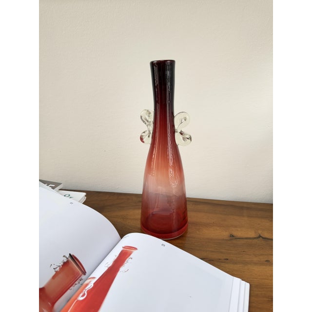 Glass Ruby Red Bottle Vase with Applied Clear Glass Wings by Jerzy Słuczan-Orkusz for Huta Szkła Tarnowiec, Poland, 1970s For Sale - Image 7 of 14