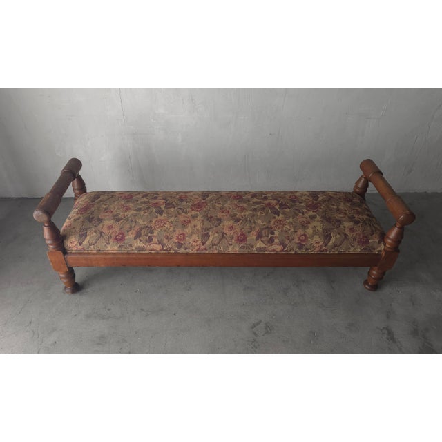 Chhunky Antique French European Bench in Floral Tapestry For Sale In Las Vegas - Image 6 of 10