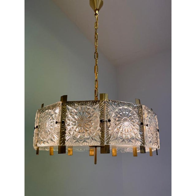 1970s Glass and Brass Pendant attributed to Jaroslav Bejvl for Kamenicky Senov, 1970 For Sale - Image 5 of 10