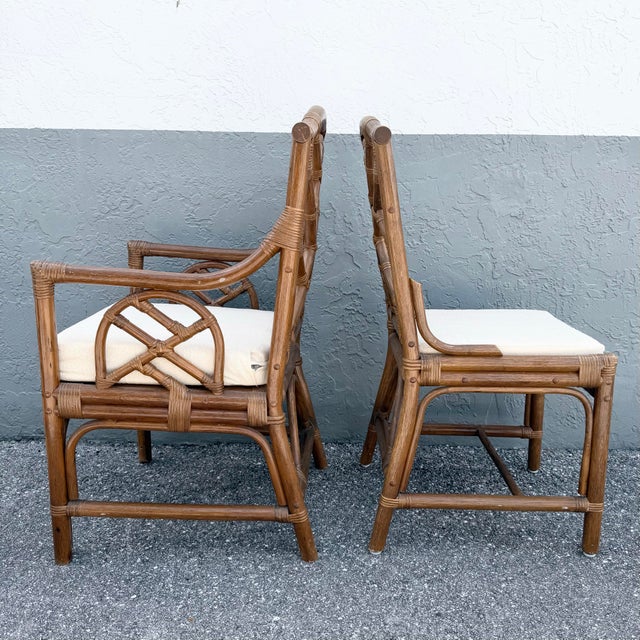 Wood Boho Chic Chippendale Style Rattan Dining Chairs - Set of 4 For Sale - Image 7 of 12