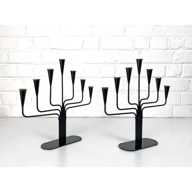 1970s Seven-Arm Candelabras by Gunnar Ander for Ystad Metall, Sweden, 1950s, Set of 2 For Sale - Image 5 of 13